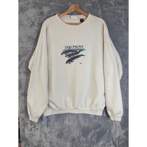 Vintage 90's Dolphin Embroidered Crewneck Sweatshirt XL Nature Oversized Baggy